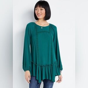 Maurices Green Lace Long Sleeve Flowy Lightweight Boho Blouse Size Women’s XXL